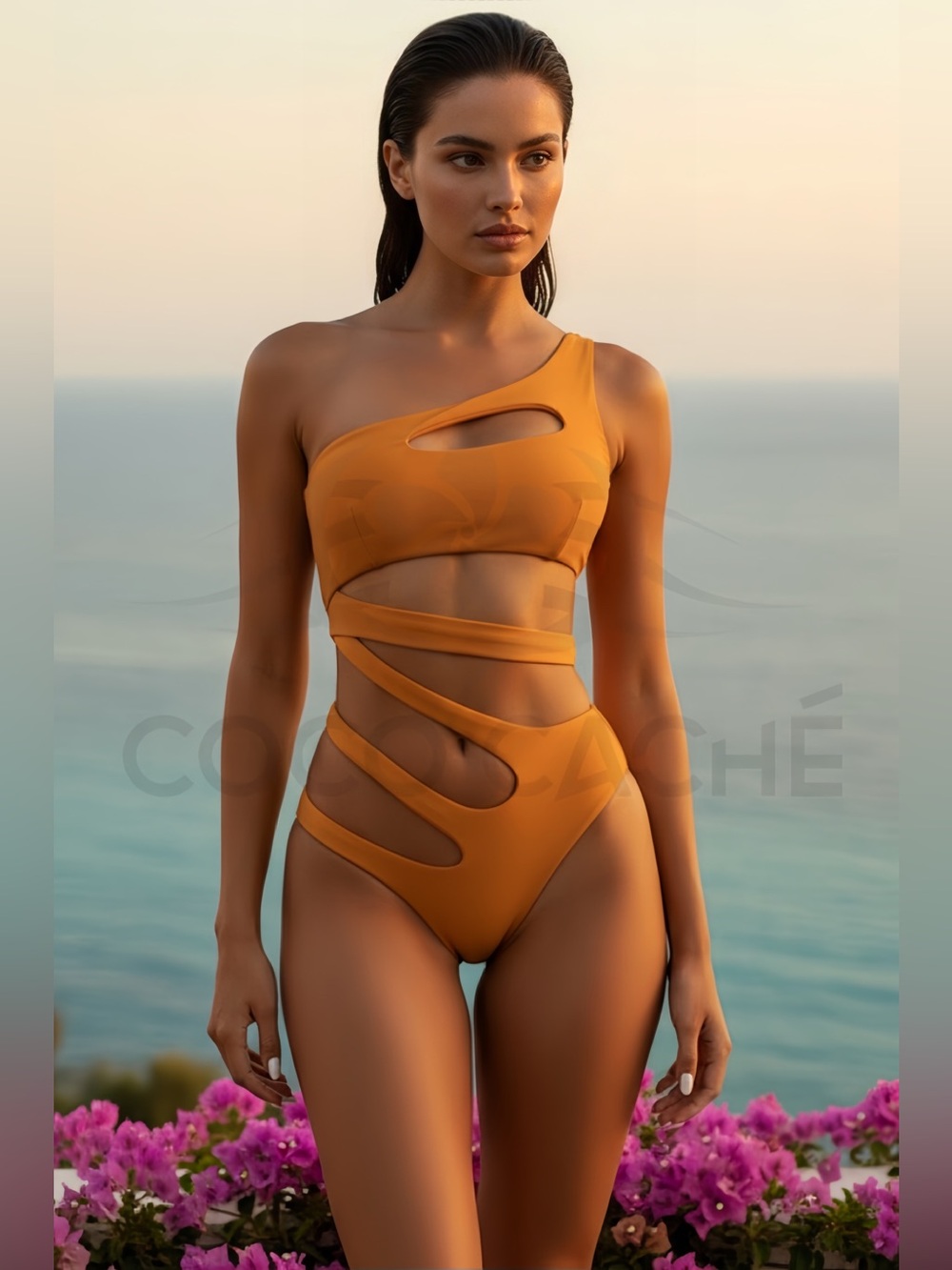 Orange Slice Cut-out One Shoulder One Piece Swimsuit - Picture 4 of 8